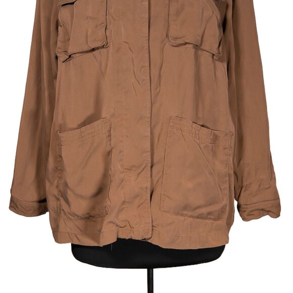 H&M Women's Brown Utility Jacket Oversized Field Cargo Twill Button Coat Small - Picture 6 of 10